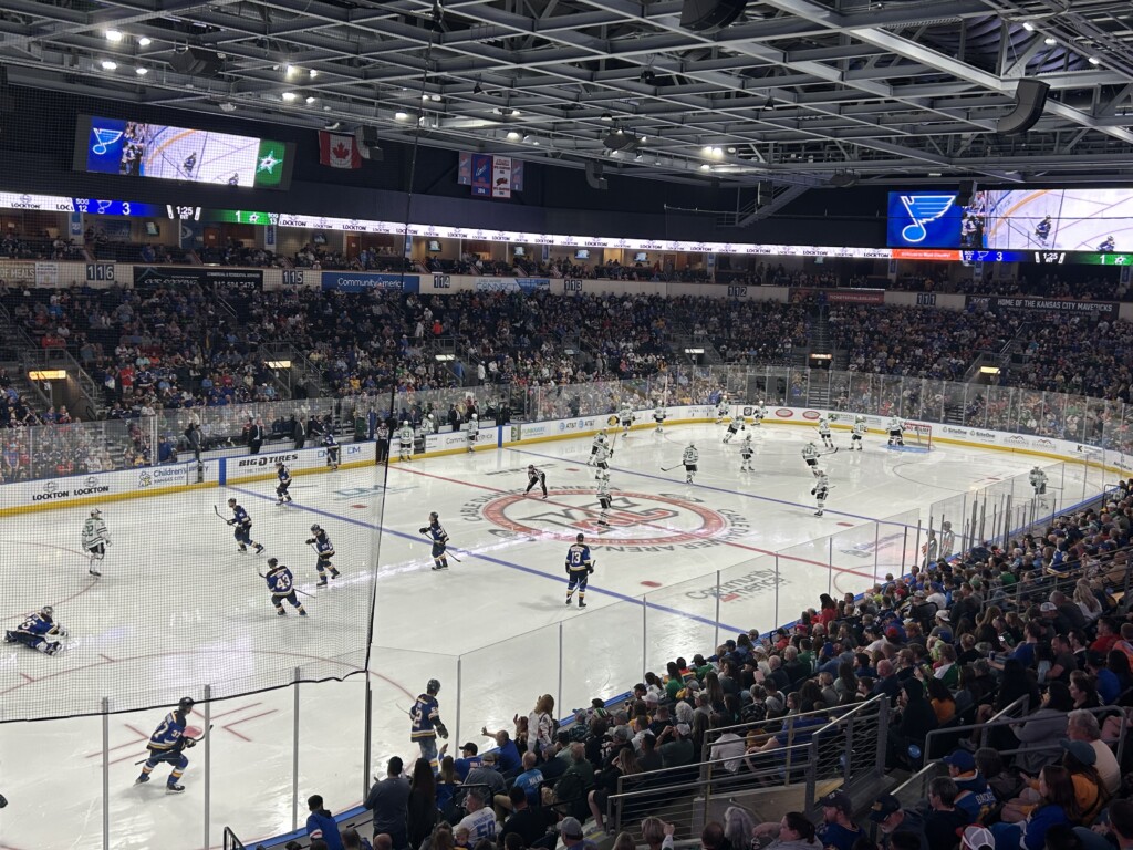 St Louis Blues And Dallas Stars Players Skate Around Prior To Third Period